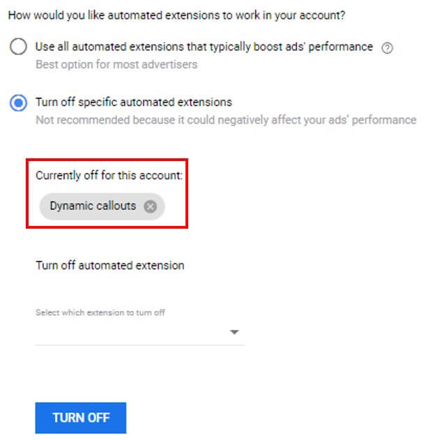 Automated Ad Extensions Selected