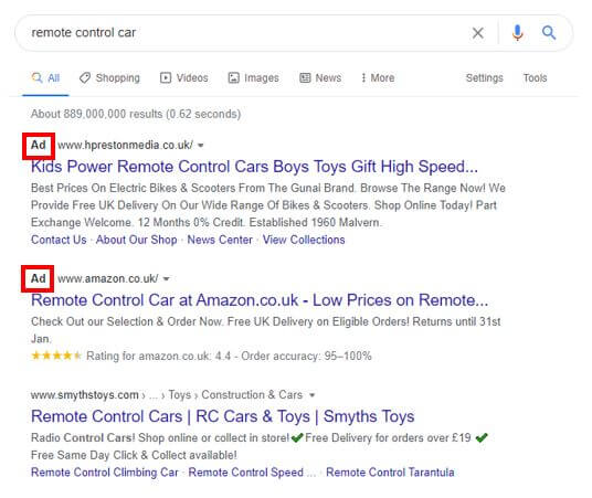 PPC Search Ad Example