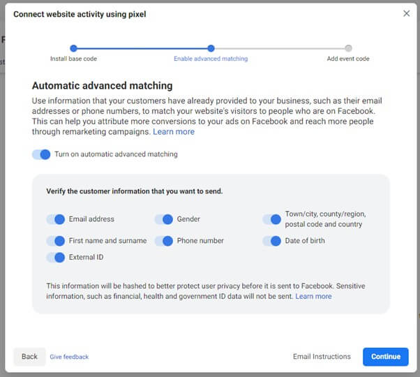 Facebook Pixel Advanced Matching