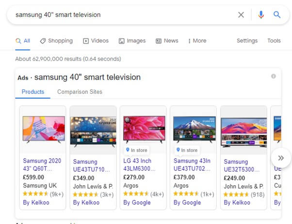 Example of Google Shopping Ads