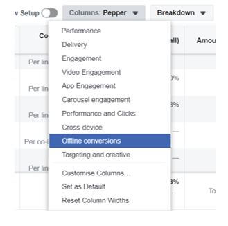 Facebook Offline Conversions Column