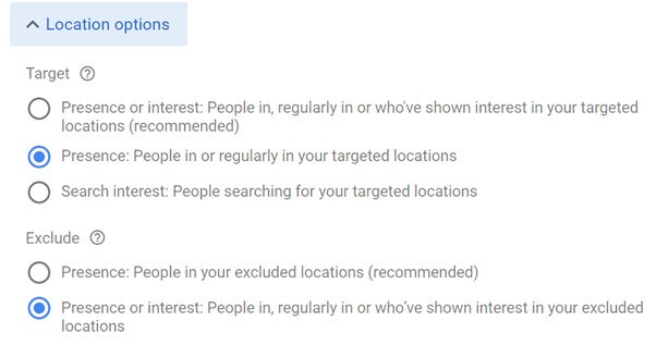 Google Ads Location Options