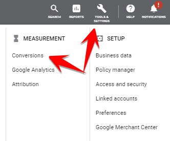 Conversion Actions Menu