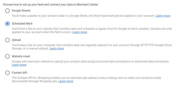 Google Merchant Centre Feed Upload Options