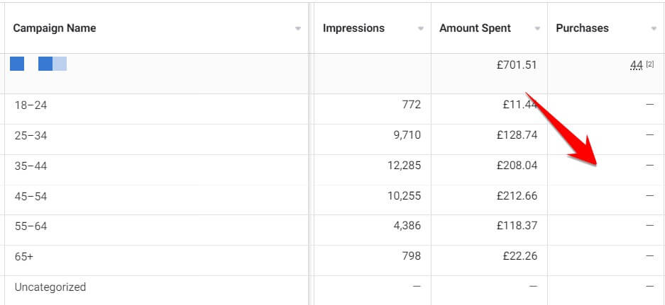 Facebook Age Group Performance Data