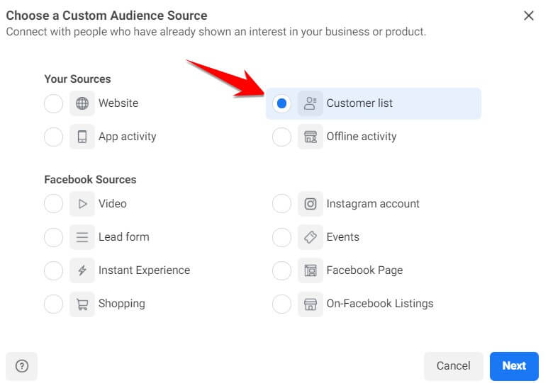 Facebook Upload CRM Data